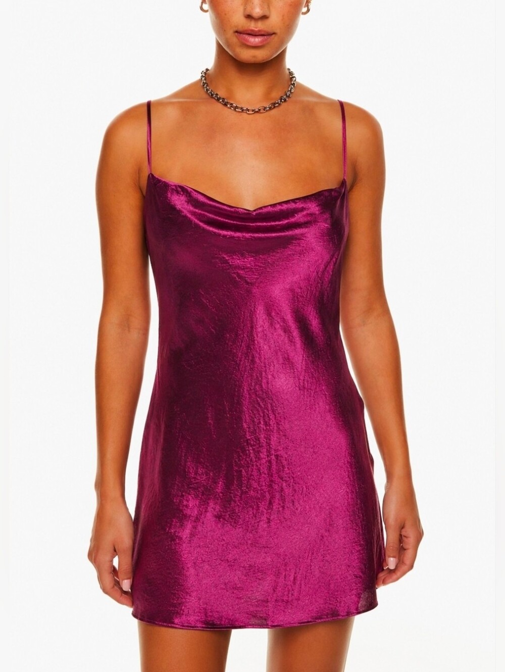 Aritzia Babaton Model Satin Cowl Neck Mini Dress Grapevine Purple Burgundy S - Picture 2 of 7